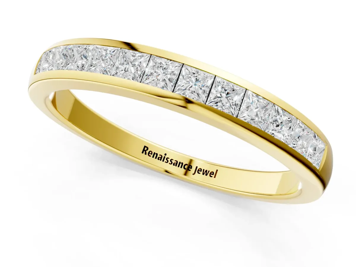 Princess Cut Channel Set Diamond Eternity Band Yellow gold