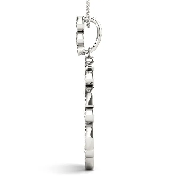 Round and Marquise Cut Diamond Milgrain Halo Pendant Silver