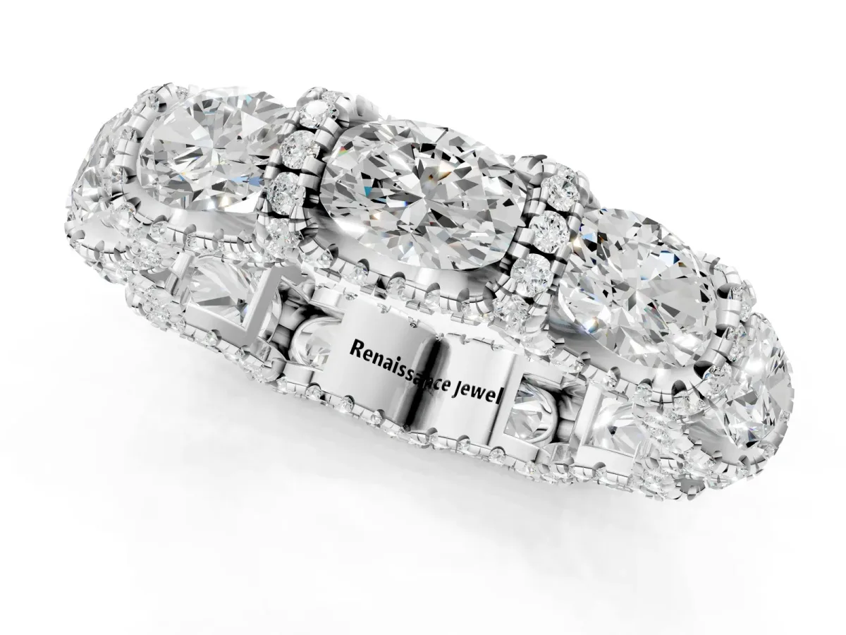 Oval Diamond Eternity Wedding Band with Round Diamond Accents Platinum
