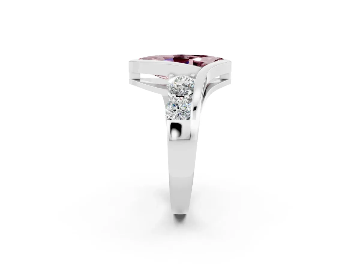 Bezel Set Marquise Cut Morganite Bypass Ring with Round Accents Platinum
