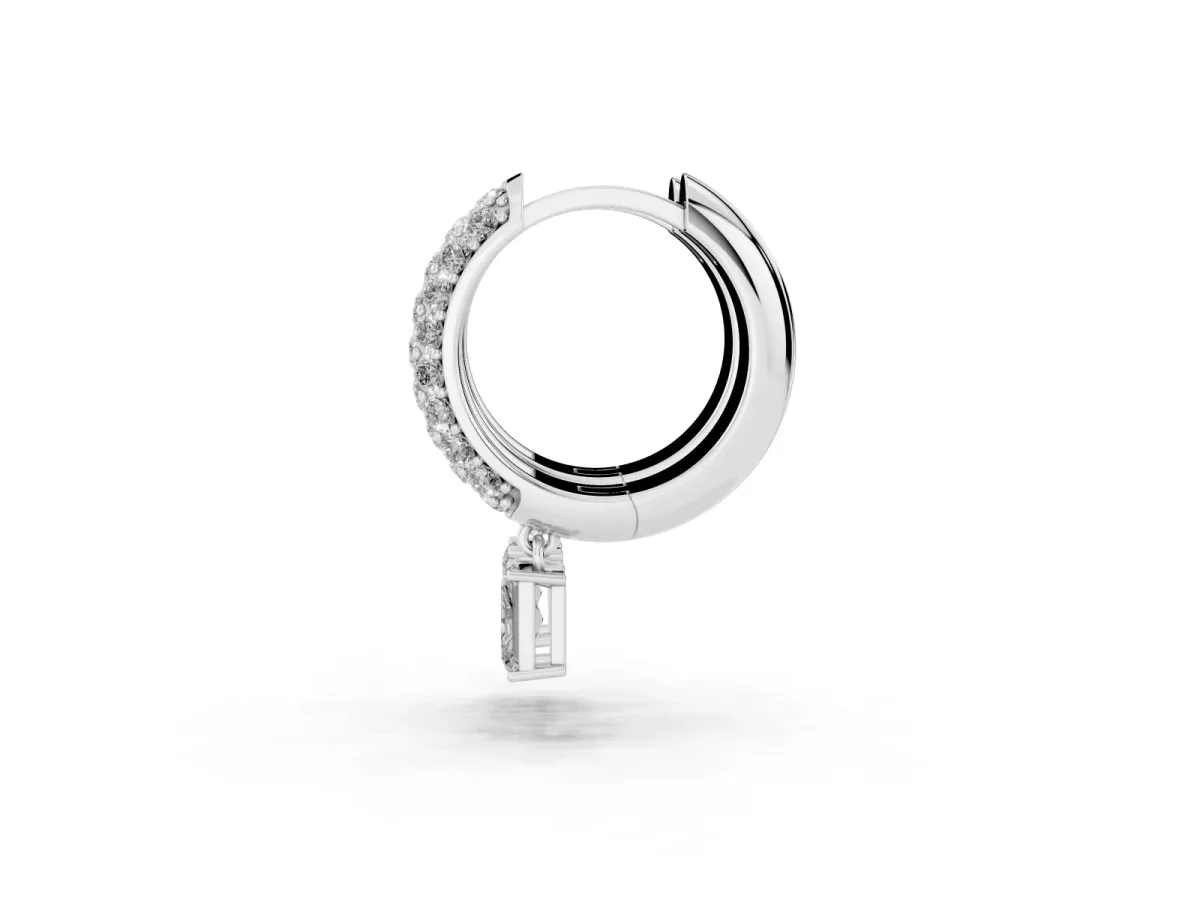 Round and Radiant Diamond Huggie Hoop Earrings Silver