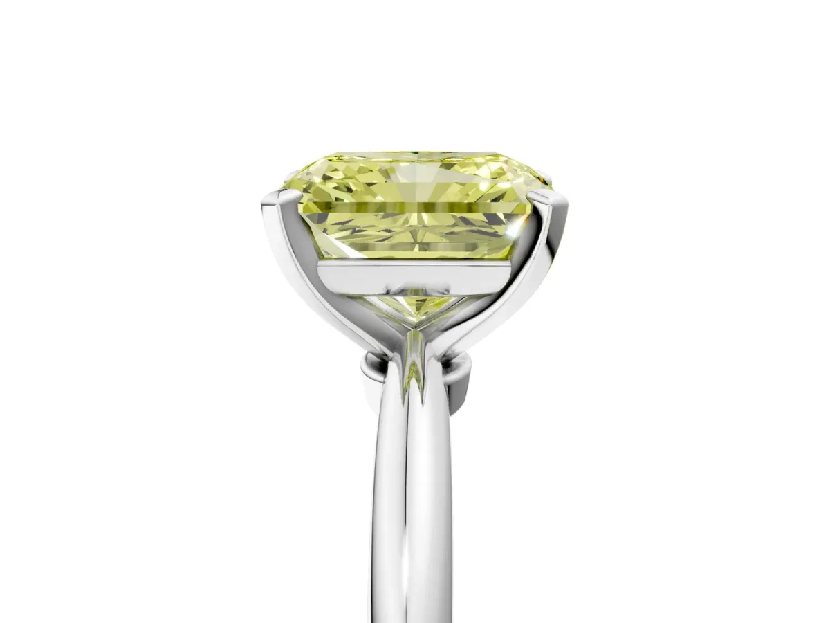 Fancy Yellow Radiant Cut Diamond Solitaire Ring with Six-Prong Setting and Classic Band Silver