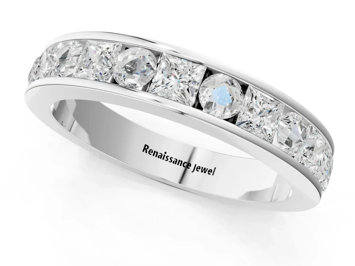 Princess Diamond Channel Set Promise Ring with Round Diamond Accents Silver