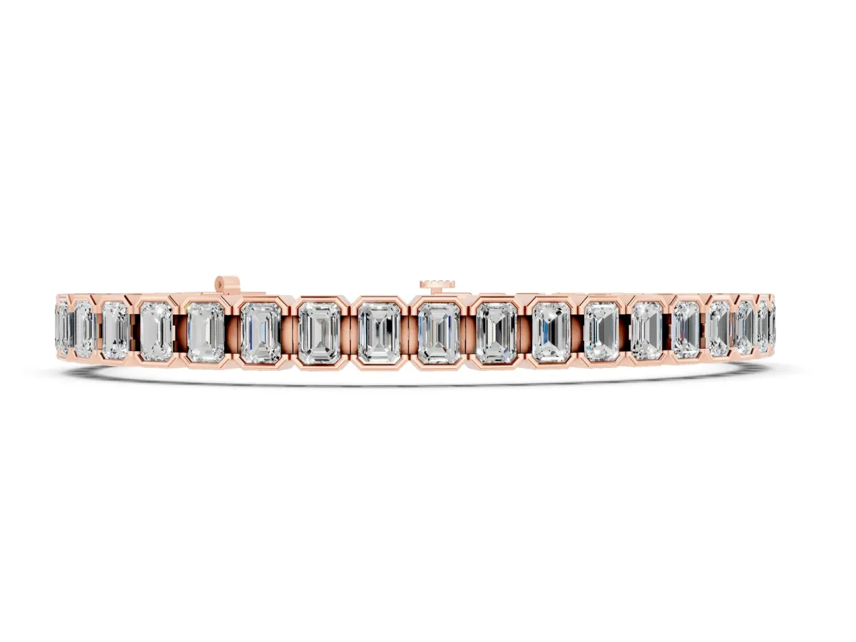 Emerald Cut Diamond Tennis Bracelet with Half Bezel Setting Rose gold