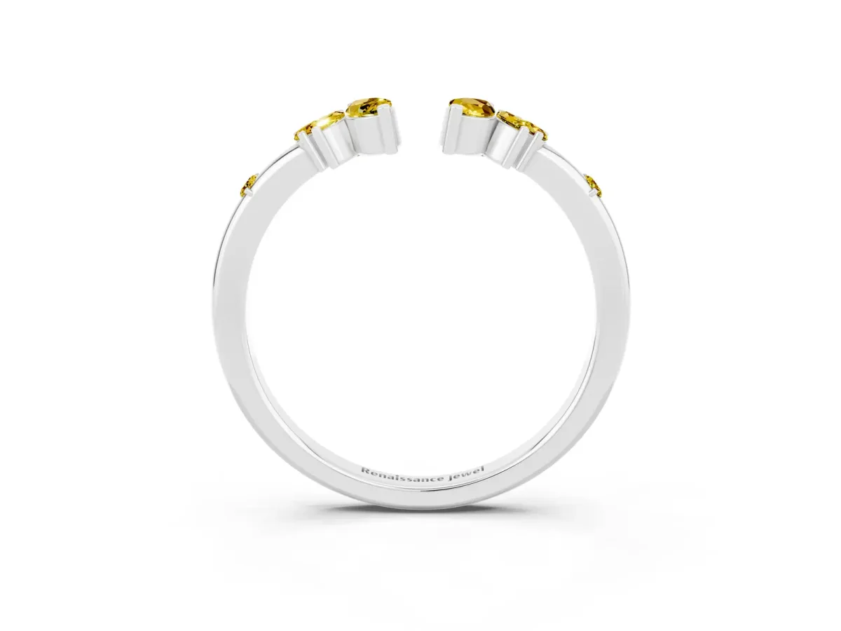 Open Marquise Cluster Yellow Sapphire Band with Prong Setting Platinum