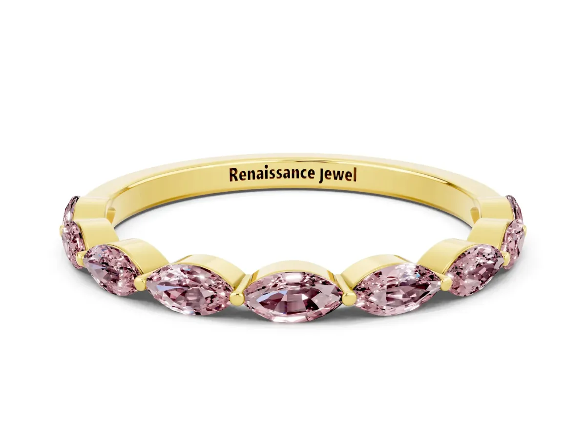 Marquise Morganite Half Eternity Band with Prong Setting Yellow gold