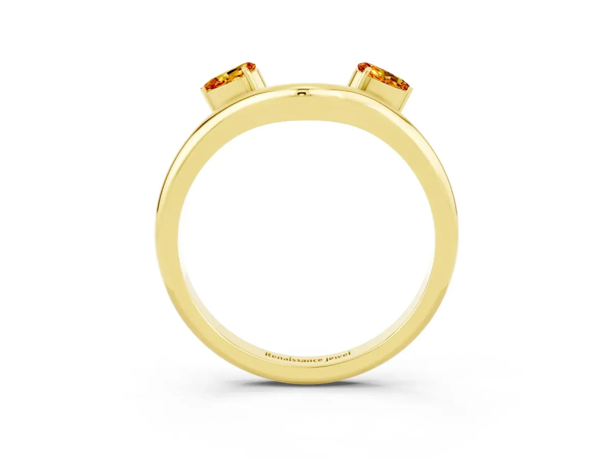 Pear Cut Citrine Two-Stone Open Band Ring with Prong Setting Yellow gold