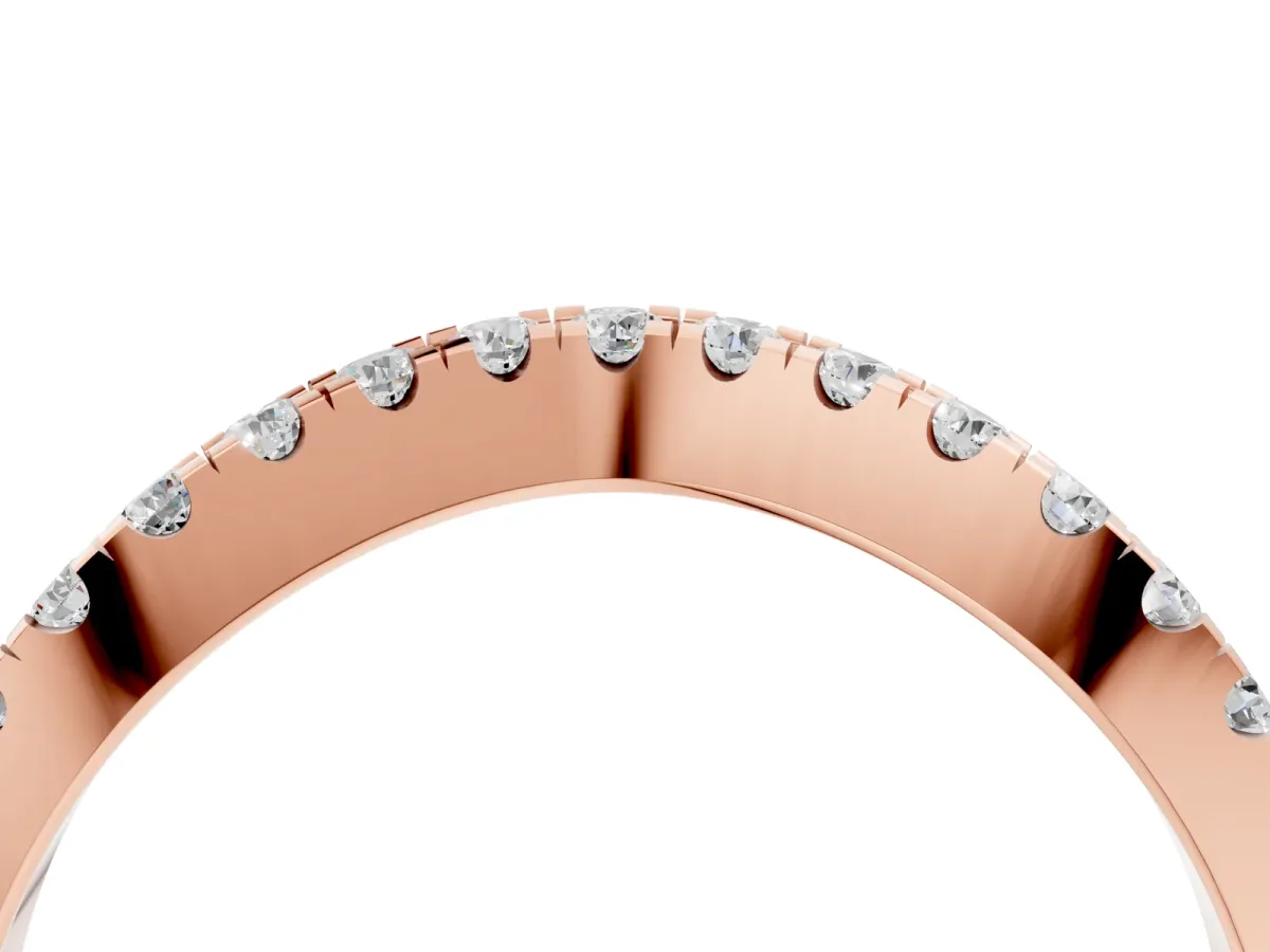 Round Diamond Pavé Curved Band with Shared Prong Setting Rose gold