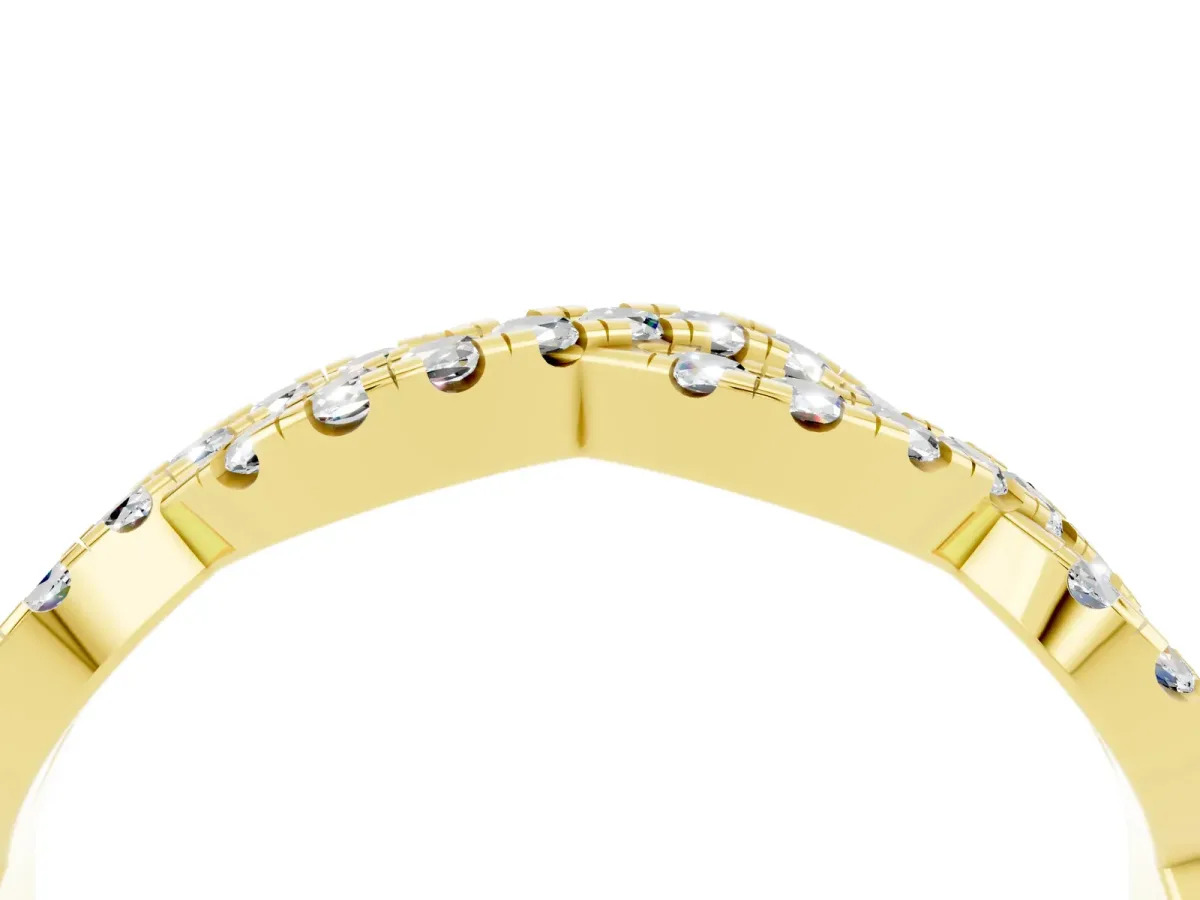Round Moissanite Twisted Eternity Band with Pavé and Shared Prong Setting Yellow gold