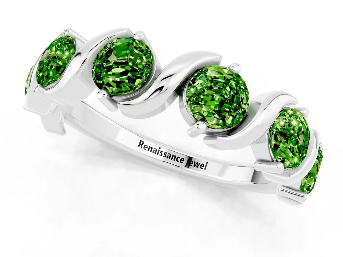 Six-Stone Round Peridot Wave Band with Shared Prong Setting White gold
