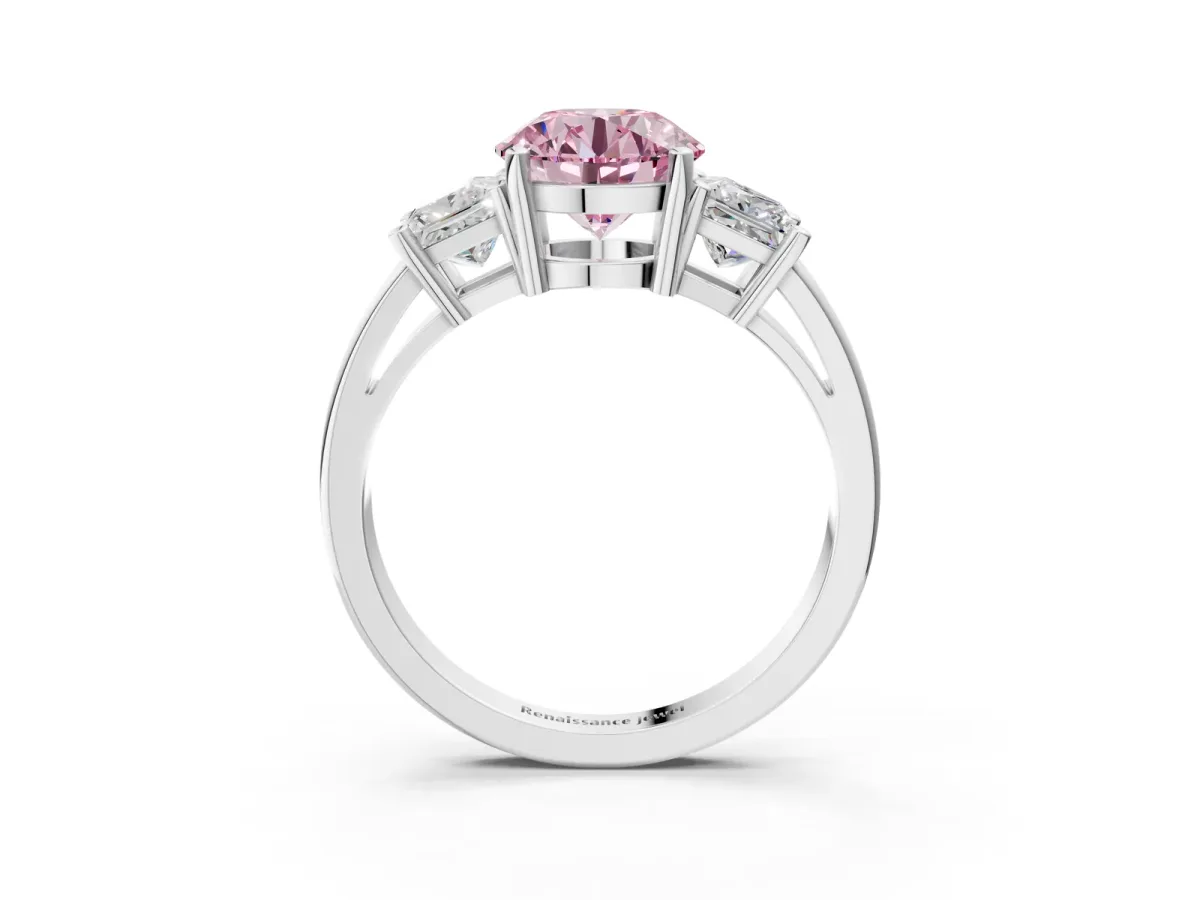 Fancy Pink Three-Stone Round Cut Cut Solitaire Ring with Prong Setting White gold