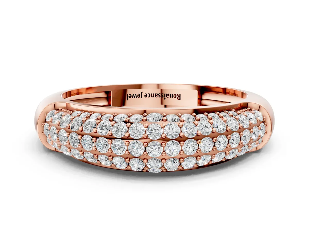 Three-Row Pavé Round Diamond Dome Band Rose gold