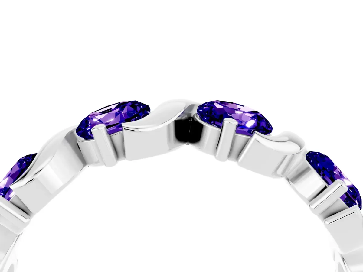 Six-Stone Round Tanzanite Wave Band with Shared Prong Setting White gold