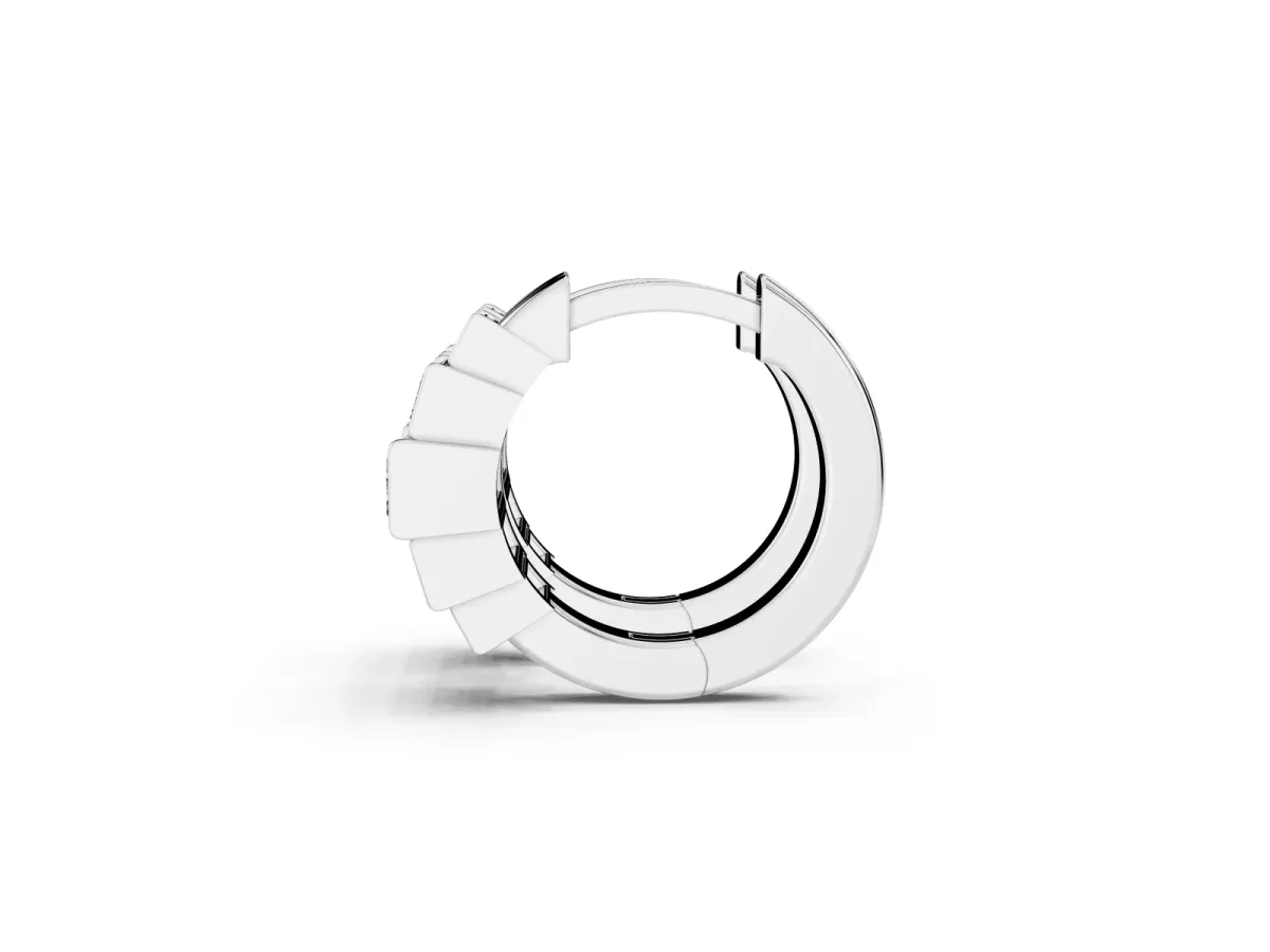 Baguette Cut Diamond Graduated Channel Set Hoop Earrings Silver