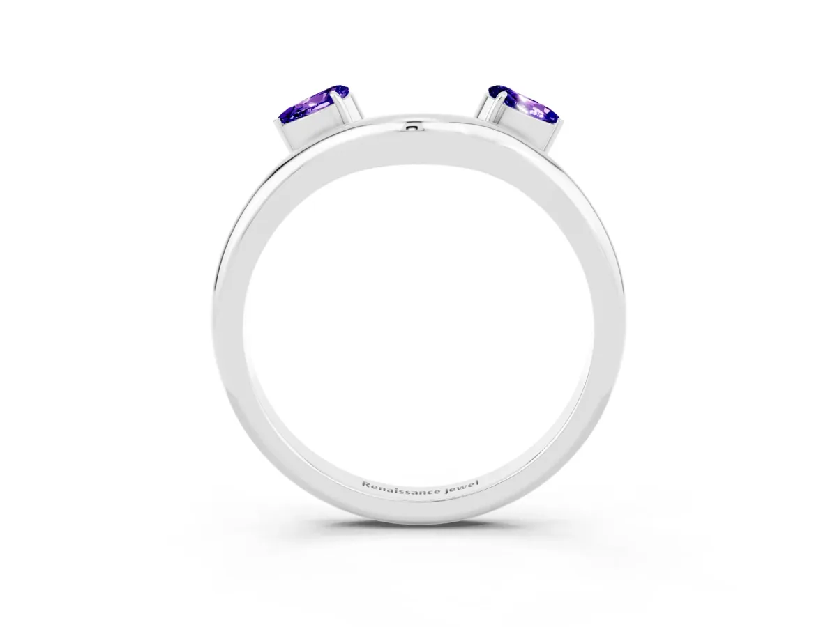 Pear Cut Tanzanite Two-Stone Open Band Ring with Prong Setting White gold