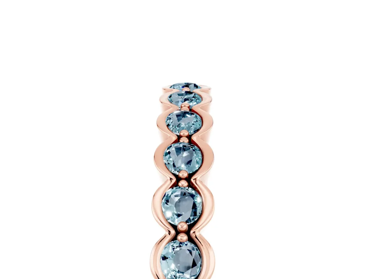 Round Aquamarine Bezel Set Eternity Band Rose gold