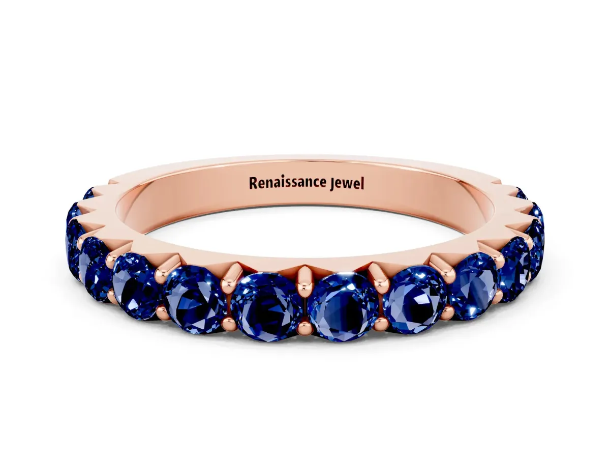 Round Blue Sapphire Half Eternity Band with Classic Prong Setting Rose gold