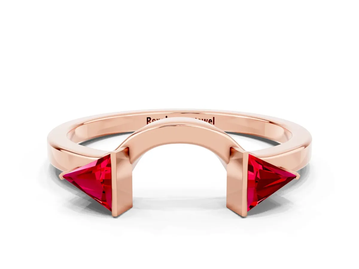 Trillion Ruby Open Band Ring with Bezel Setting Rose gold