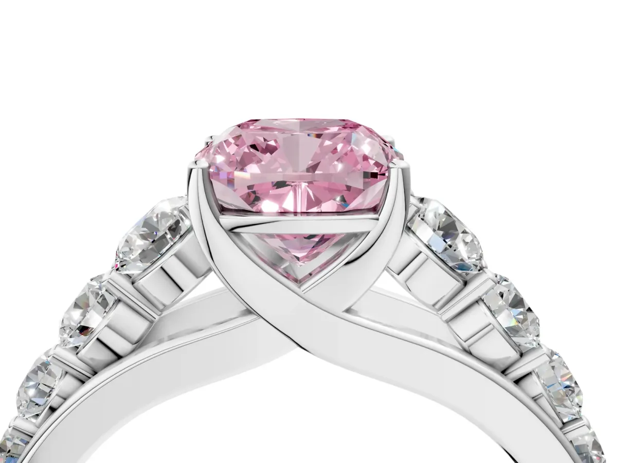 Fancy Pink Cushion Cut Brilliant Diamond Pavé Band with Six-Prong Setting Silver