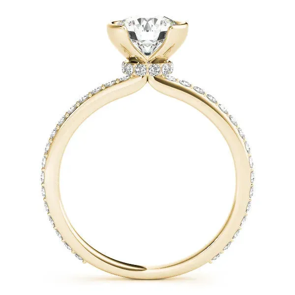 Round Cut Cut Diamond Pave Band Tension Setting Engagement Ring Yellow gold