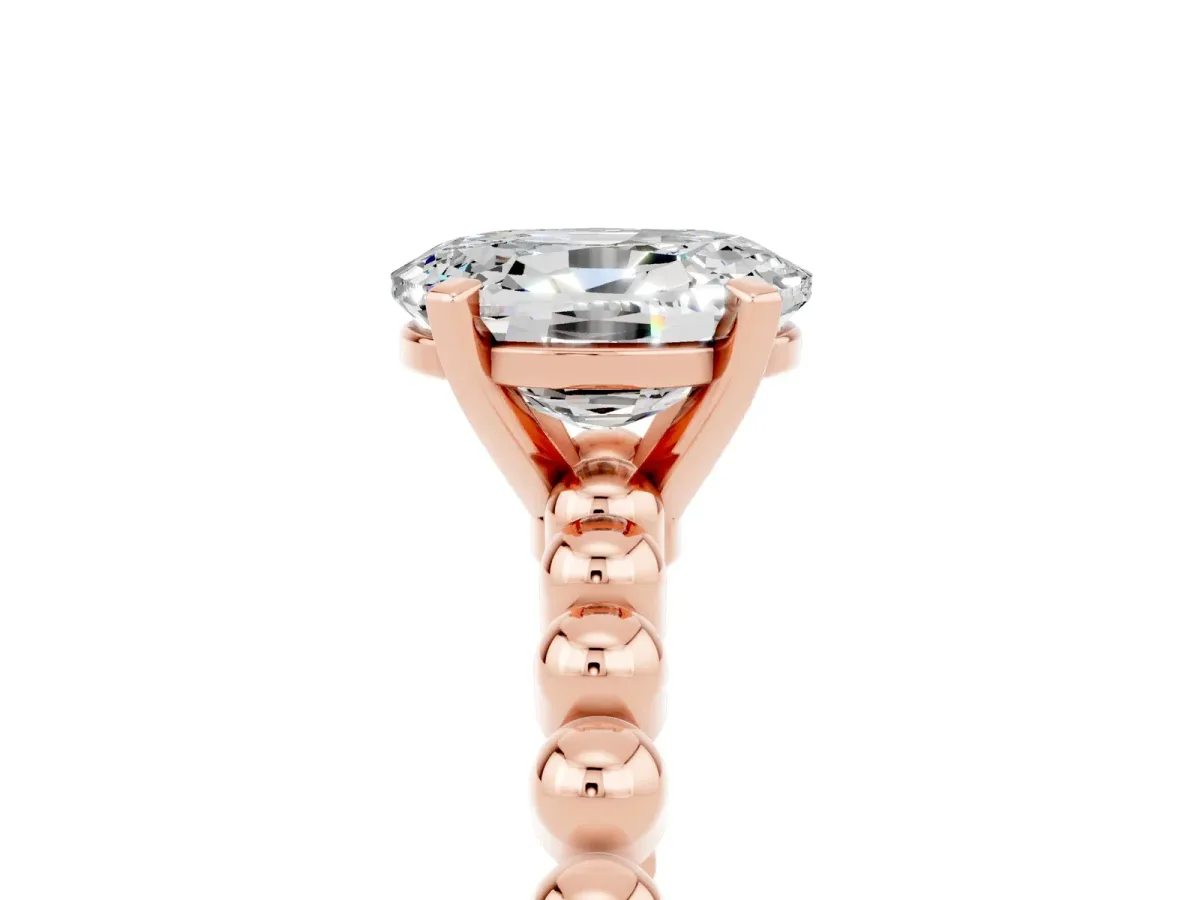 Oval Cut Moissanite Solitaire Ring with Beaded Band and Prong Setting Rose gold