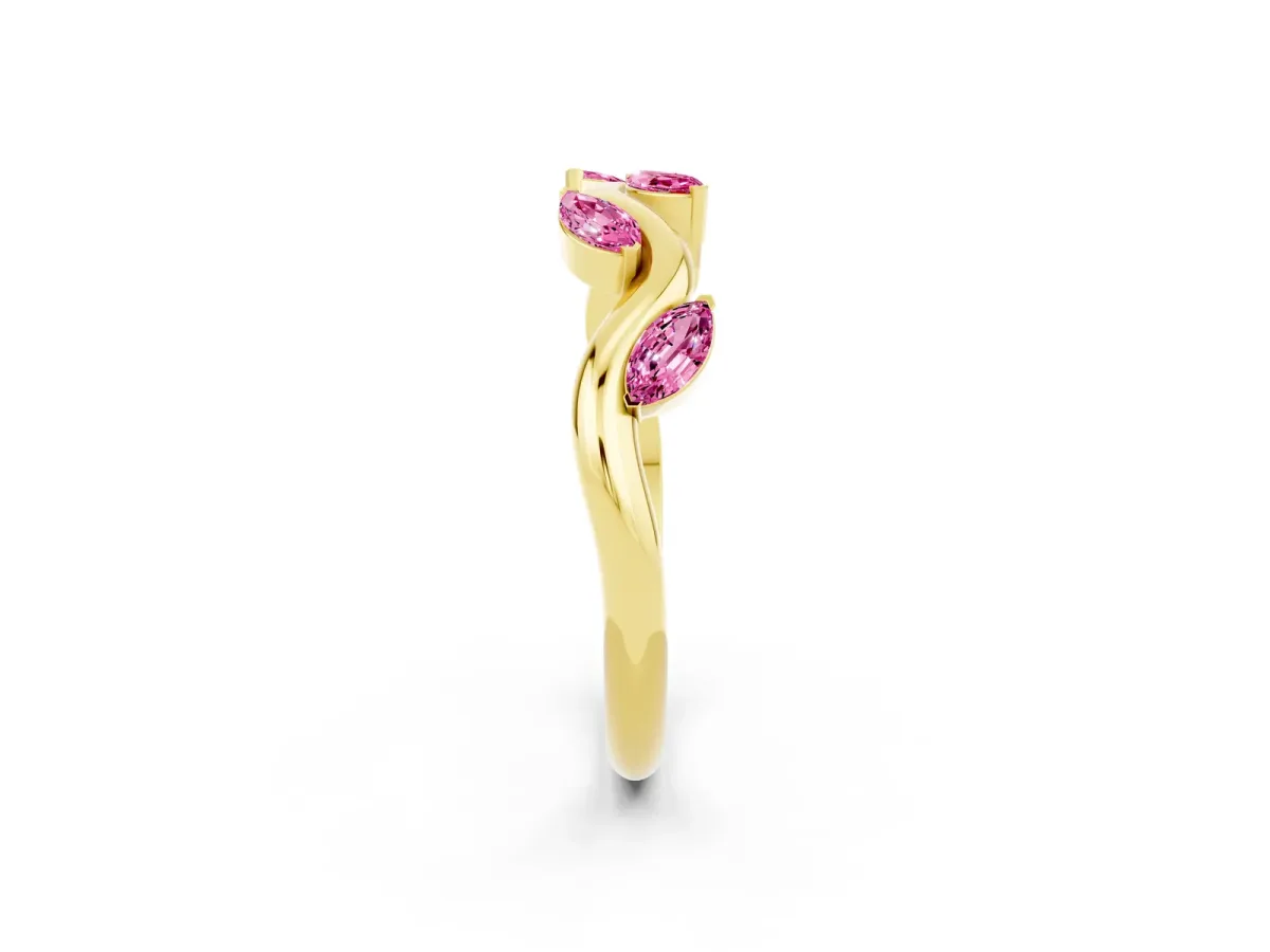 Marquise Pink Sapphire Twisted Band with Prong Setting Yellow gold
