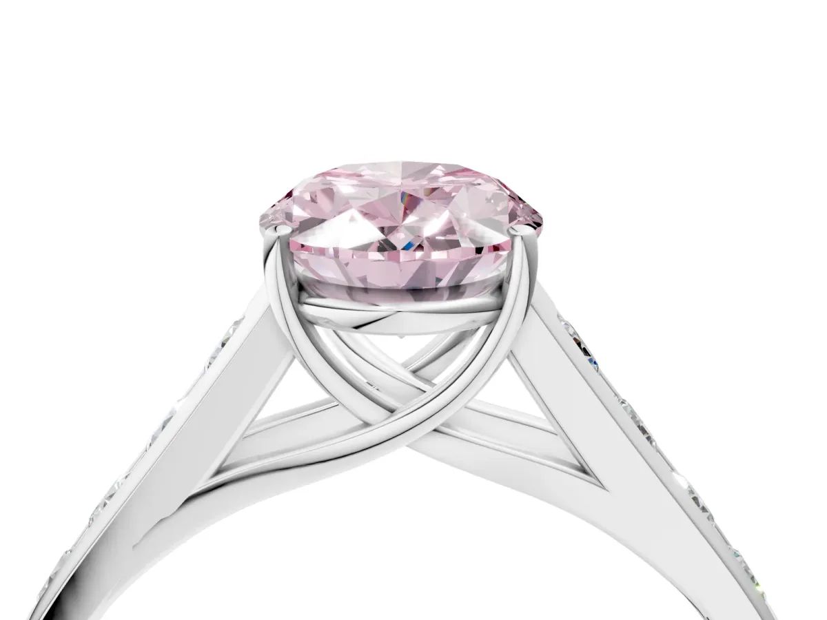 Fancy Pink Oval Cut Brilliant Channel-Set Solitaire Ring with Four-Prong Setting White gold
