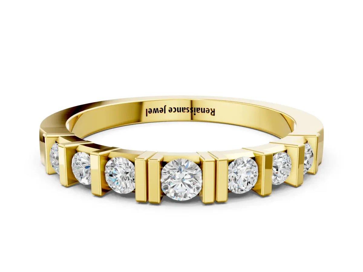 Round Channel Set Diamond Half Eternity Band Yellow gold