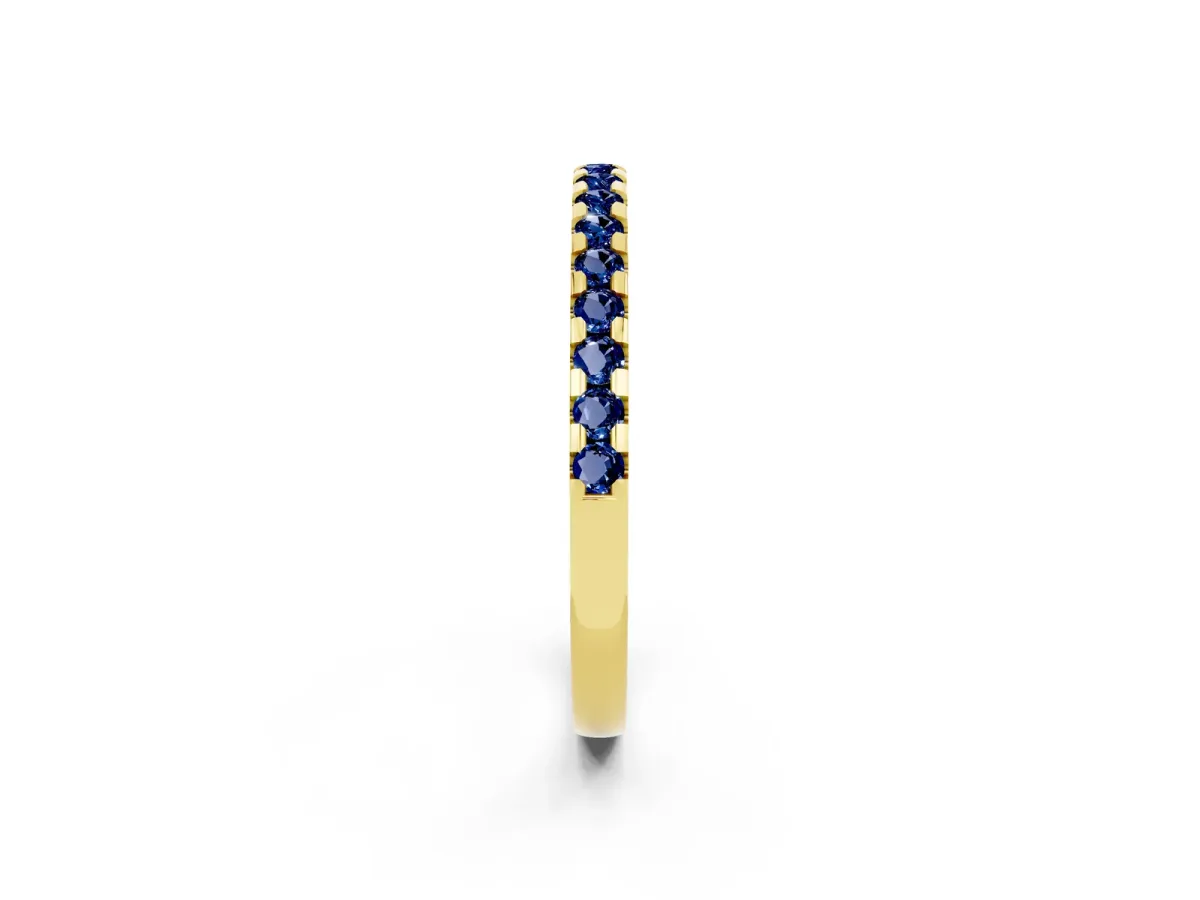 Round Blue Sapphire Pavé Set Eternity Band with Micro Prong Setting Yellow gold