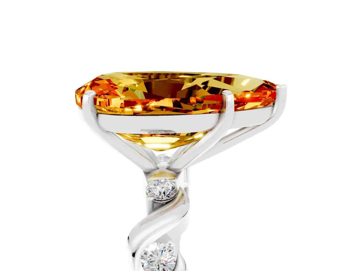 Pear Cut Citrine Solitaire Twisted Band with Round Accents and Prong Setting Silver