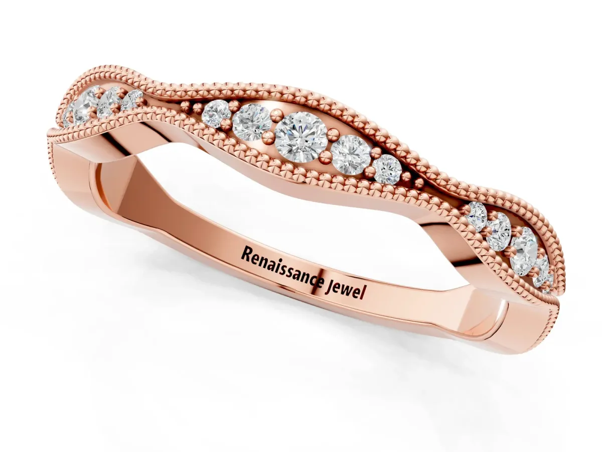 Milgrain Diamond Marquise Curved Band with Pavé Setting Rose gold