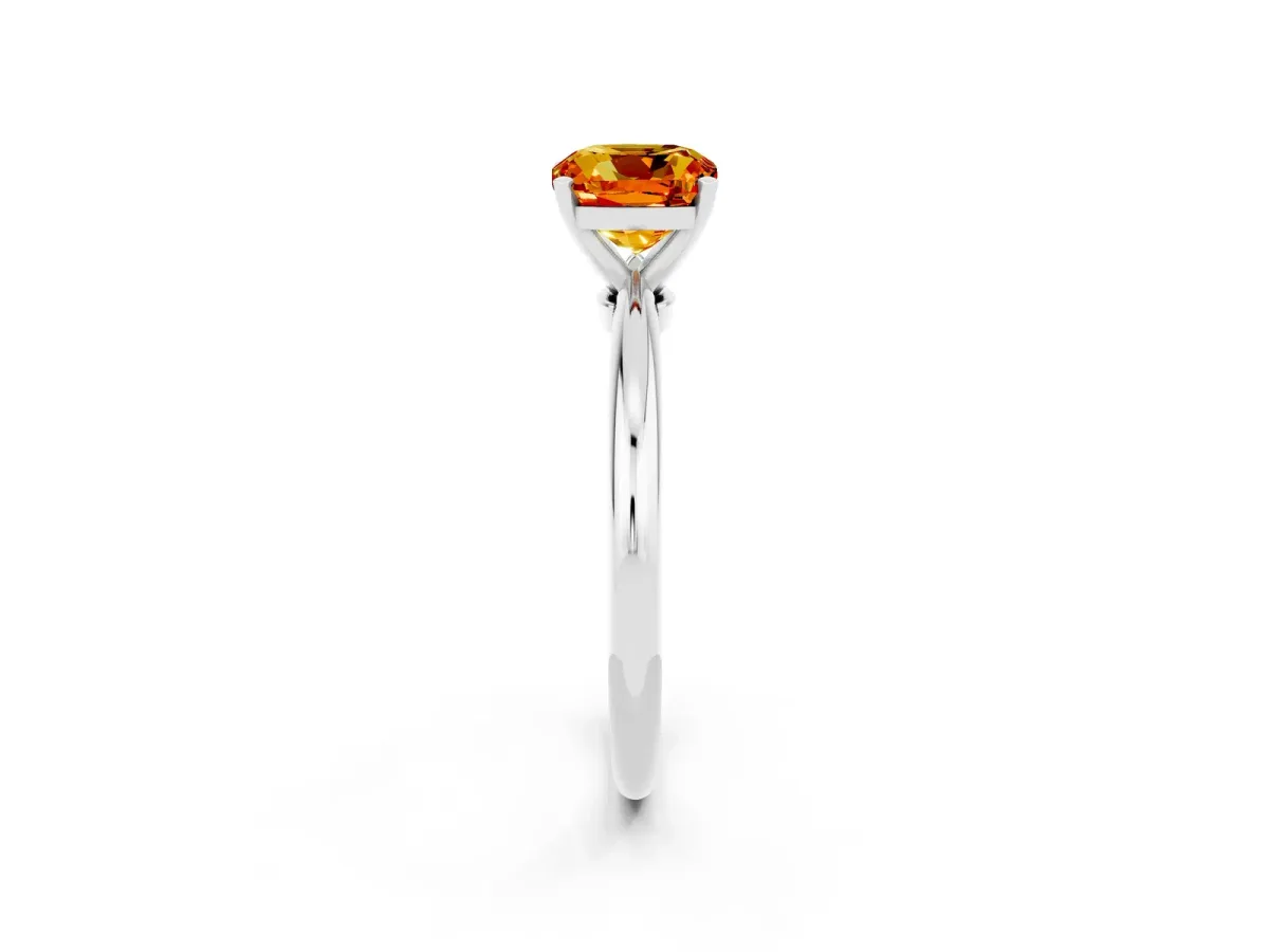 Cushion Cut Citrine Solitaire Ring with Six-Prong Setting and Classic Band Silver