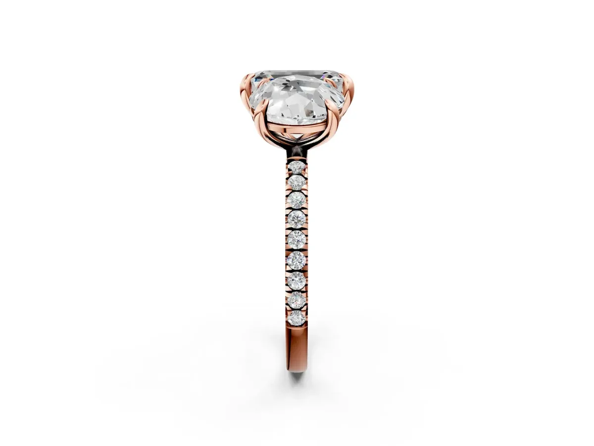 Round and Emerald Toi Moi Ring with Prong Setting and Micro Pave Band Rose gold