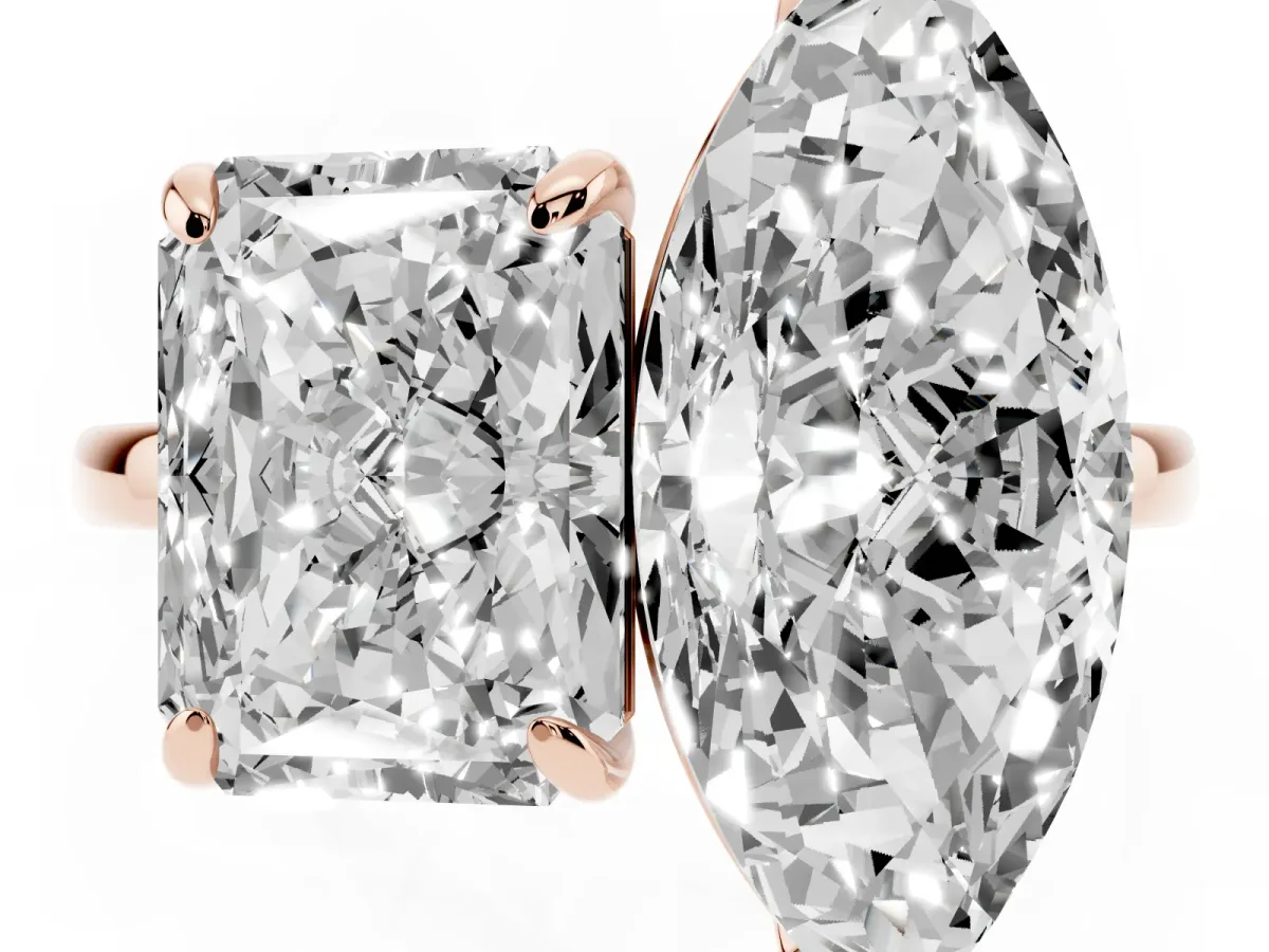 Radiant and Marquise Toi Moi Ring with Prong Setting and Plain Band Rose gold
