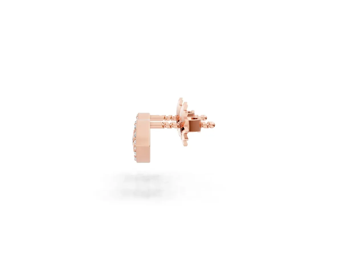 Round Diamond Bezel Center Evil Eye Stud Earrings Rose gold