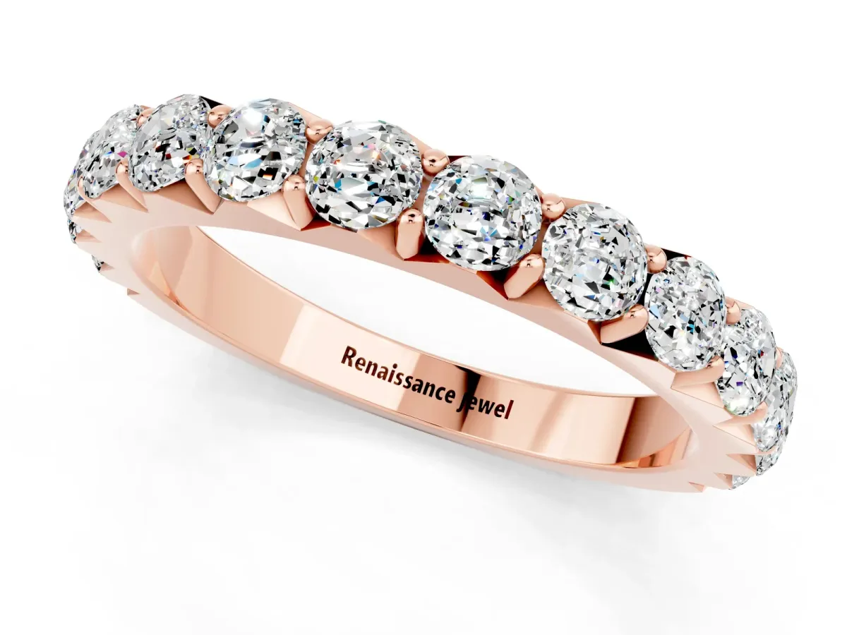Round Moissanite Half Eternity Band with Classic Prong Setting Rose gold