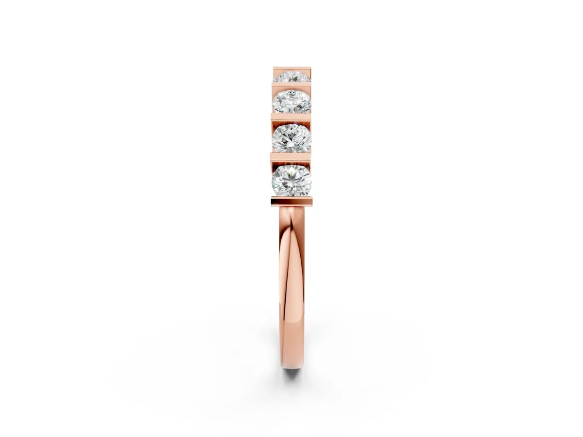 Channel Set Round Diamond Half Eternity Band with Bar Prong Setting Rose gold