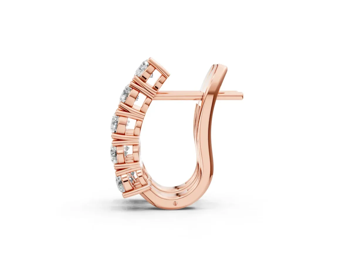 Round Diamond Channel Set Hoop Earrings with Four-Prong Setting Rose gold