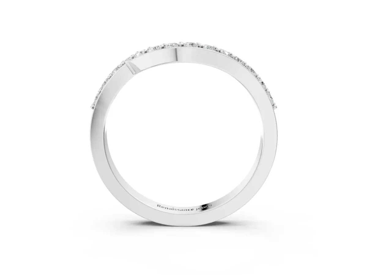 Pavé Round Diamond Twist Band with Channel Setting White gold