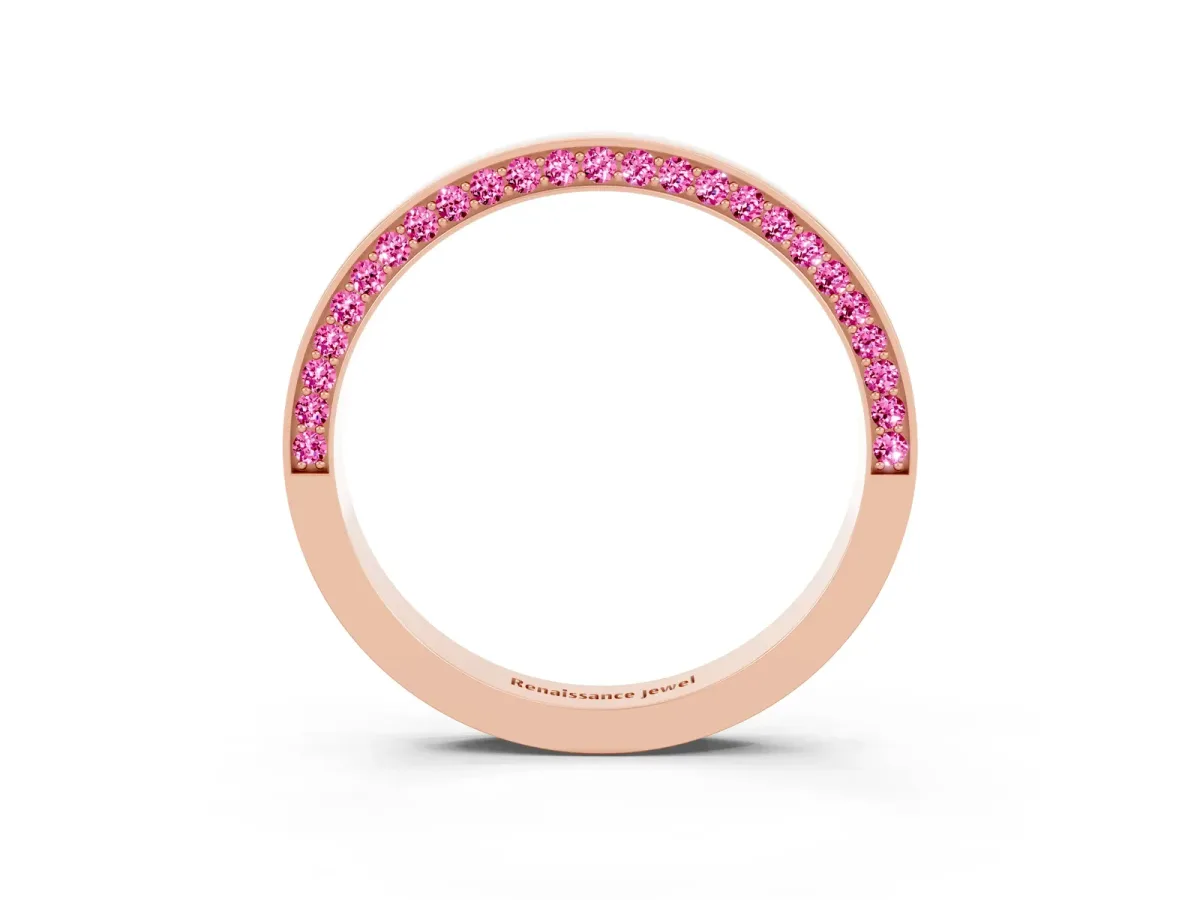Pavé Round Pink Sapphire Channel Set Band Rose gold