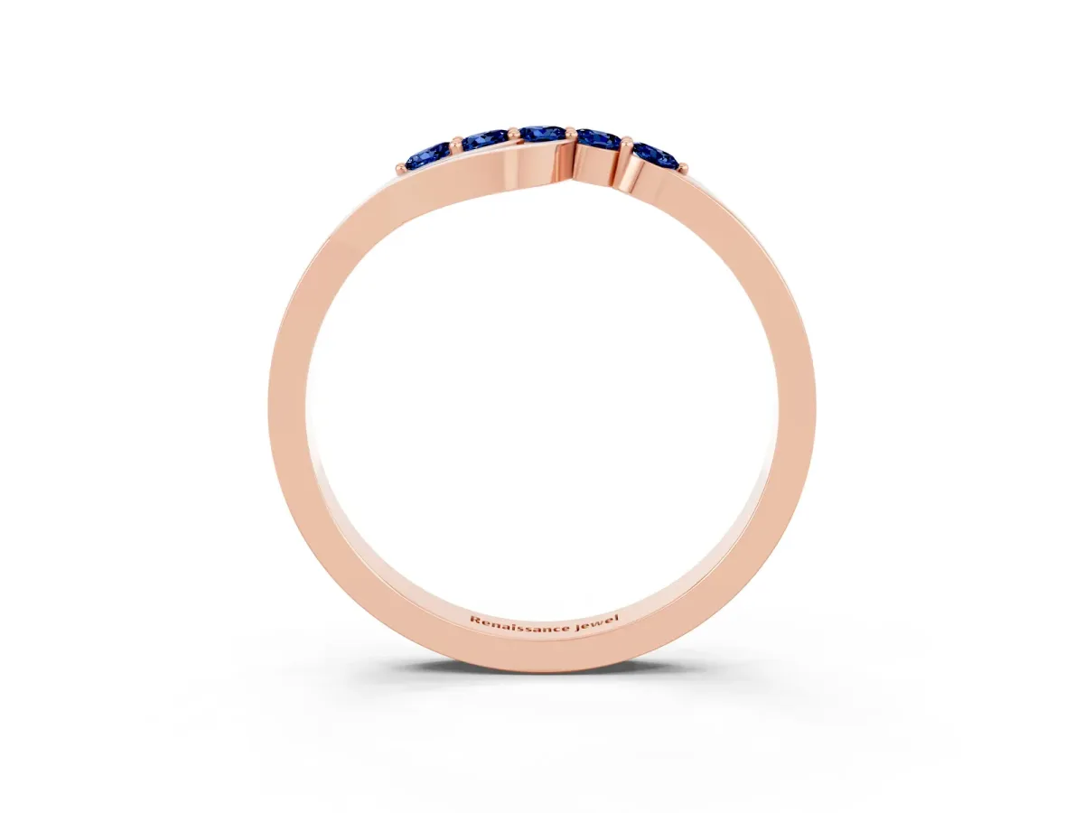Five-Stone Round Blue Sapphire Crossover Band with Prong Setting Rose gold