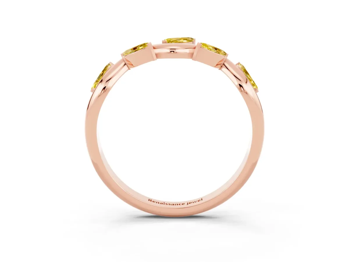 Marquise Yellow Sapphire Twisted Band with Prong Setting Rose gold