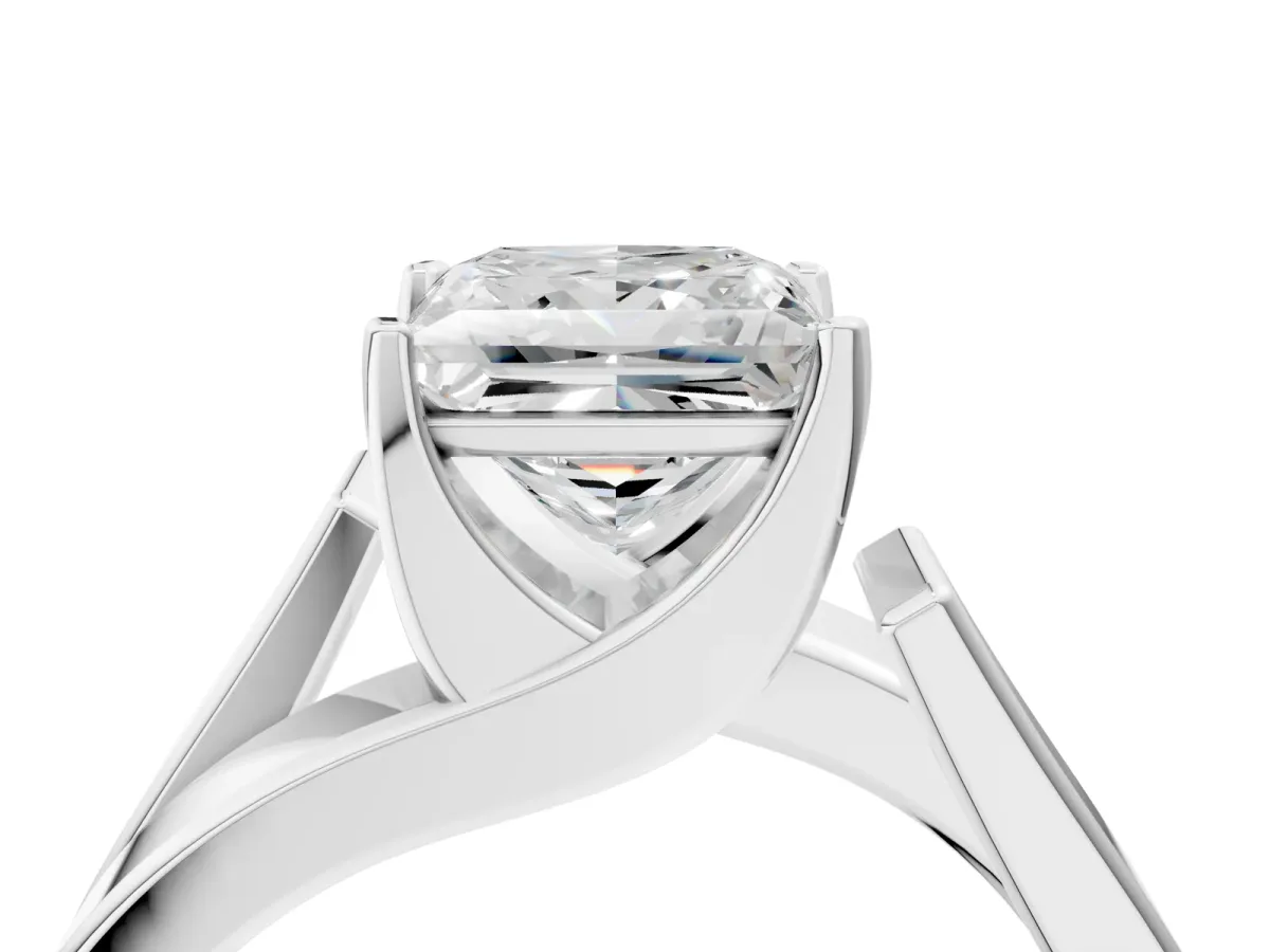 Modern Tension Set Princess Cut Diamond Solitaire Wide Band Ring Silver