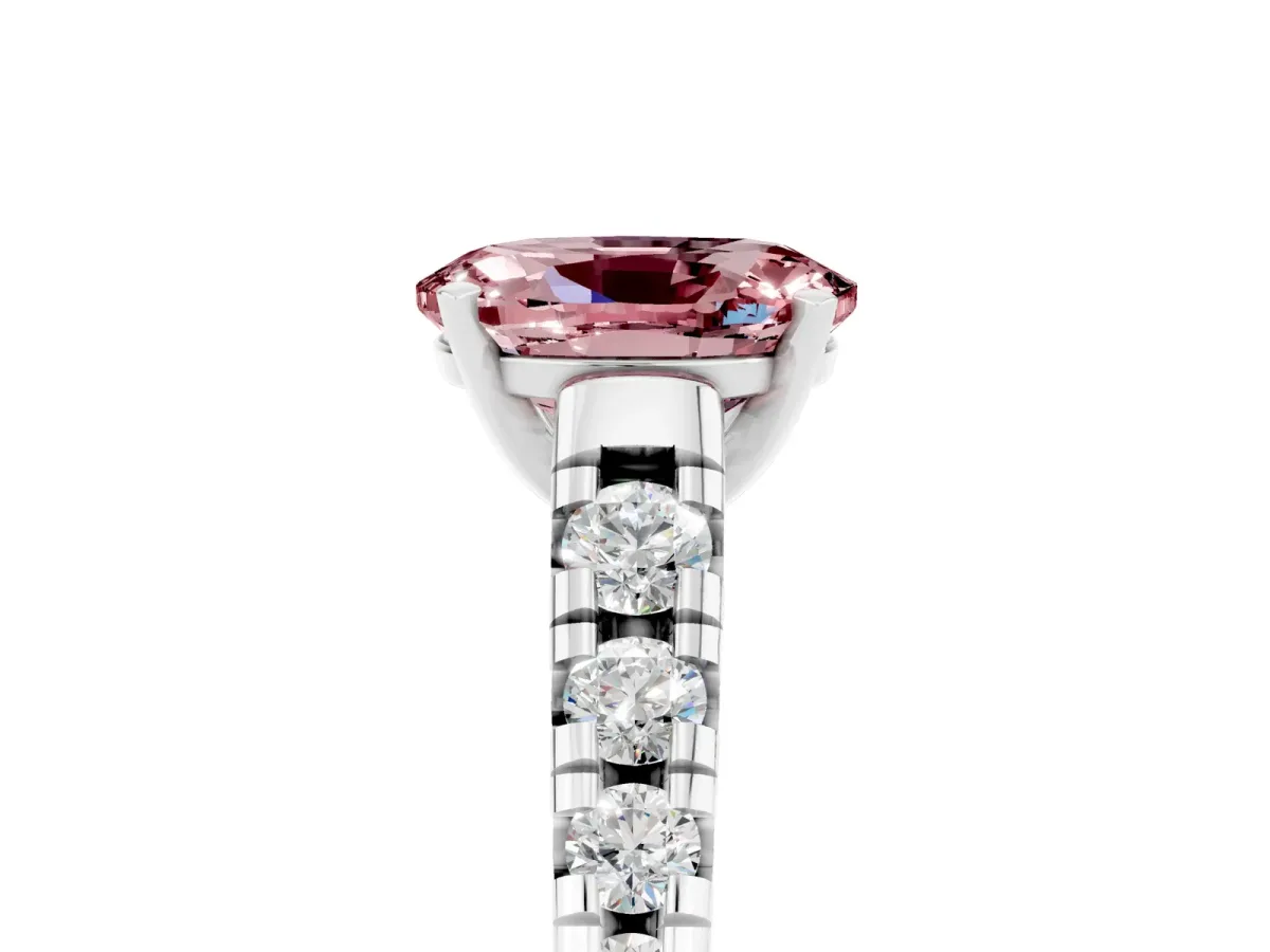 Oval Cut Morganite Cathedral Solitaire Ring with Round Pavé Band Platinum