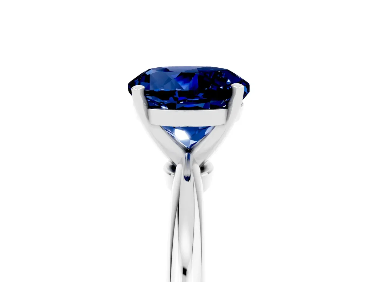 Round Cut Blue Sapphire Solitaire Ring with Six-Prong Setting and Classic Band Silver