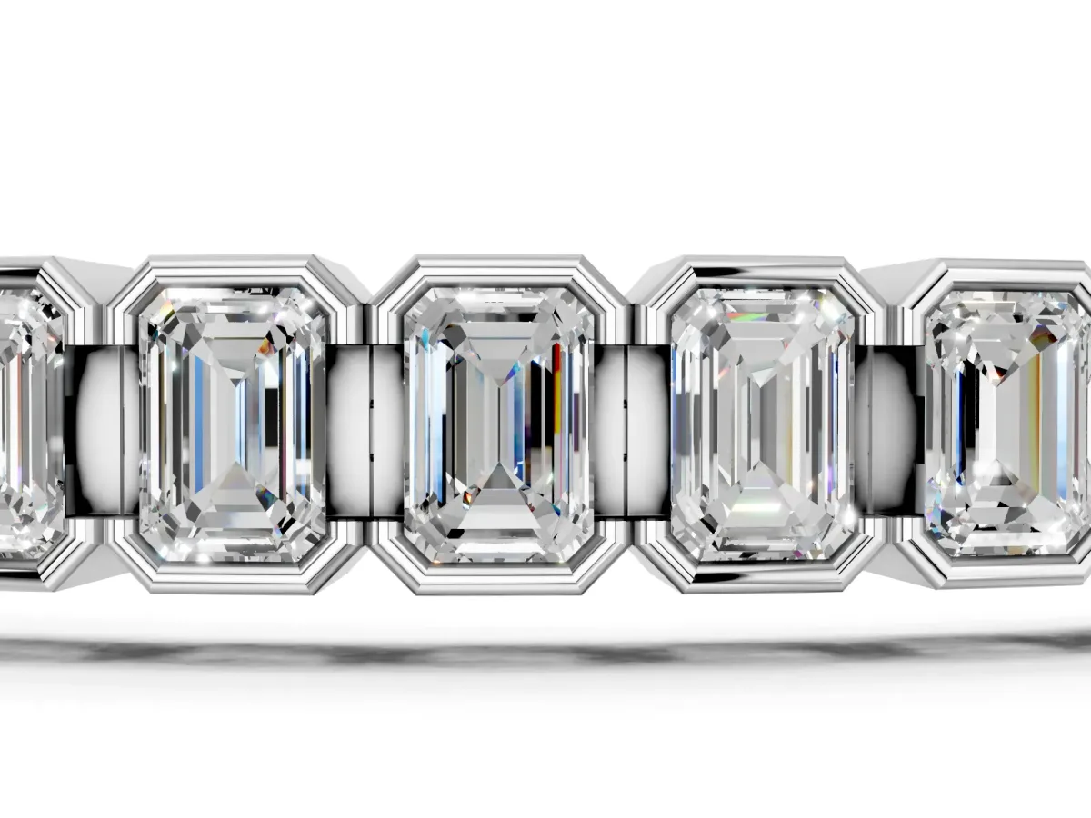 Emerald Cut Diamond Tennis Bracelet with Half Bezel Setting White gold