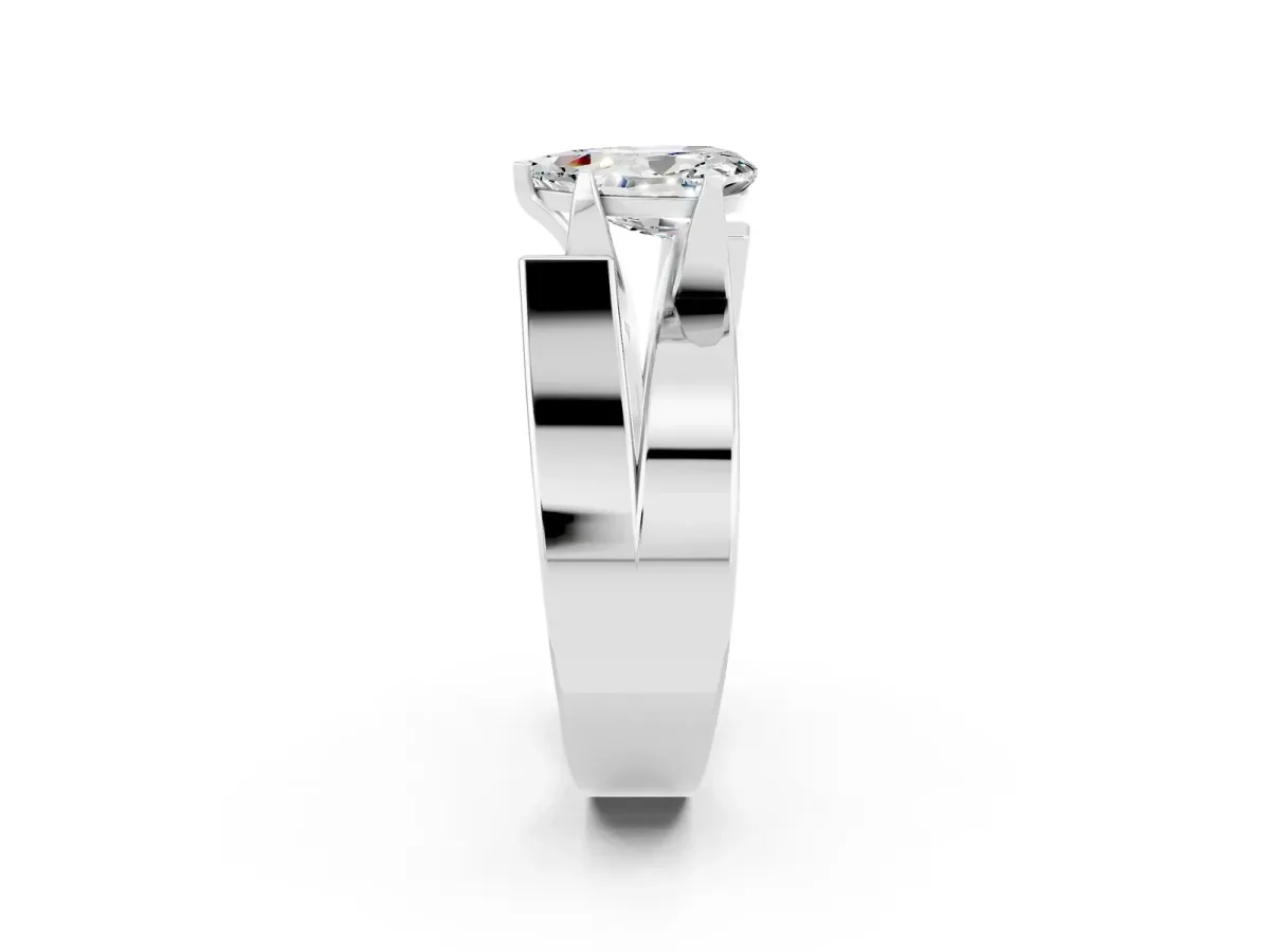 Modern Tension Set Pear Cut Moissanite Solitaire Wide Band Ring Silver