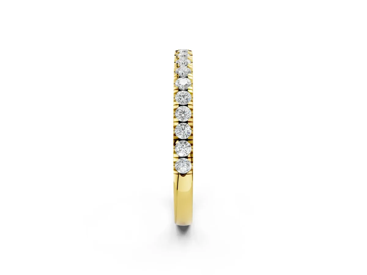 Round Diamond Classic Half Eternity Band with Shared Prong Setting Yellow gold