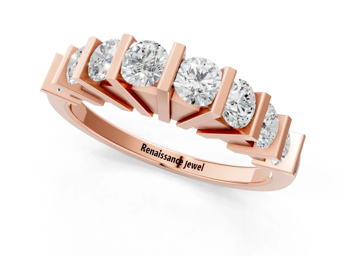 Channel Set Round Diamond Half Eternity Band with Bar Prong Setting Rose gold