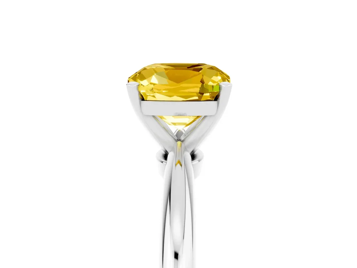Cushion Cut Yellow Sapphire Solitaire Ring with Six-Prong Setting and Classic Band Silver